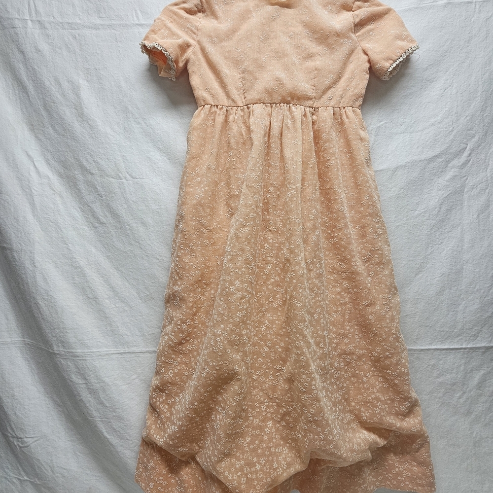Vtg 1960s Handmade Dress Peach Eyelet Lace Lined Prarie Modern Heritage